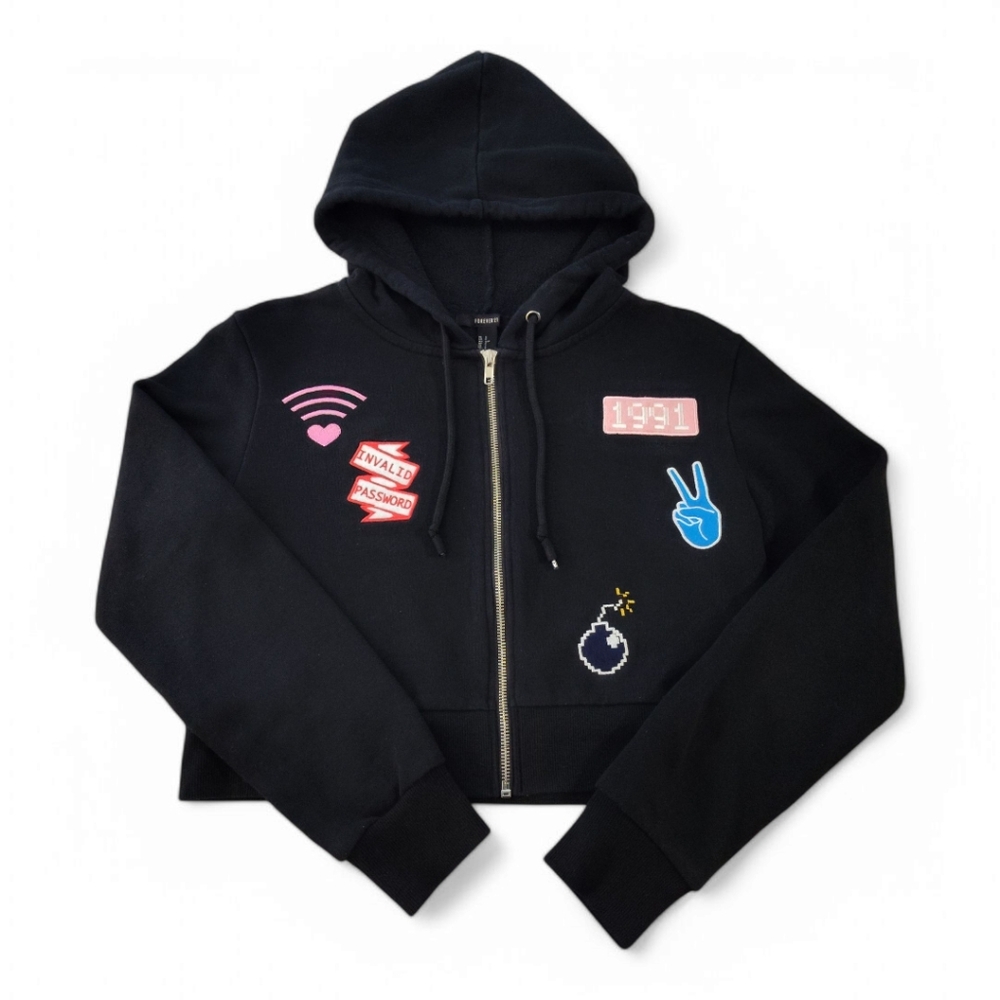 Forever 21 Cropped Hooded Zip Up Sweater